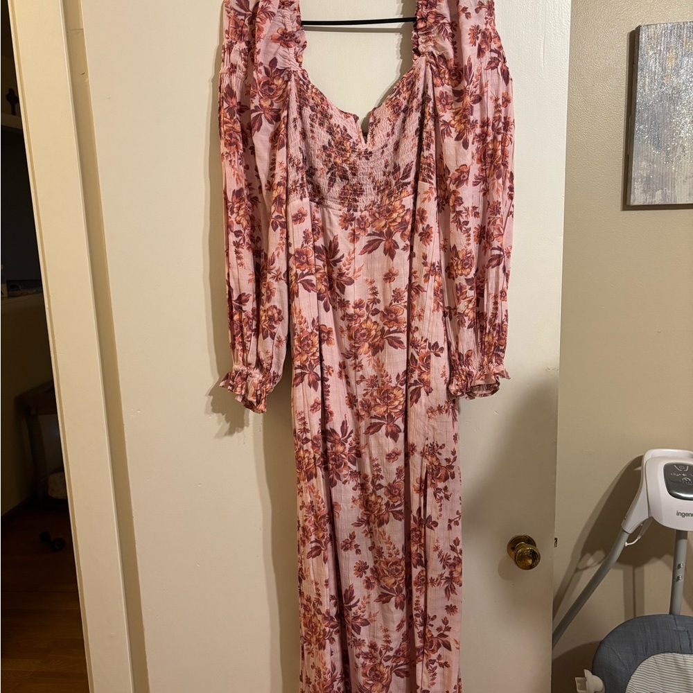 FP Movement by Free People Floral Long Sleeve Dress - Pink and Purple